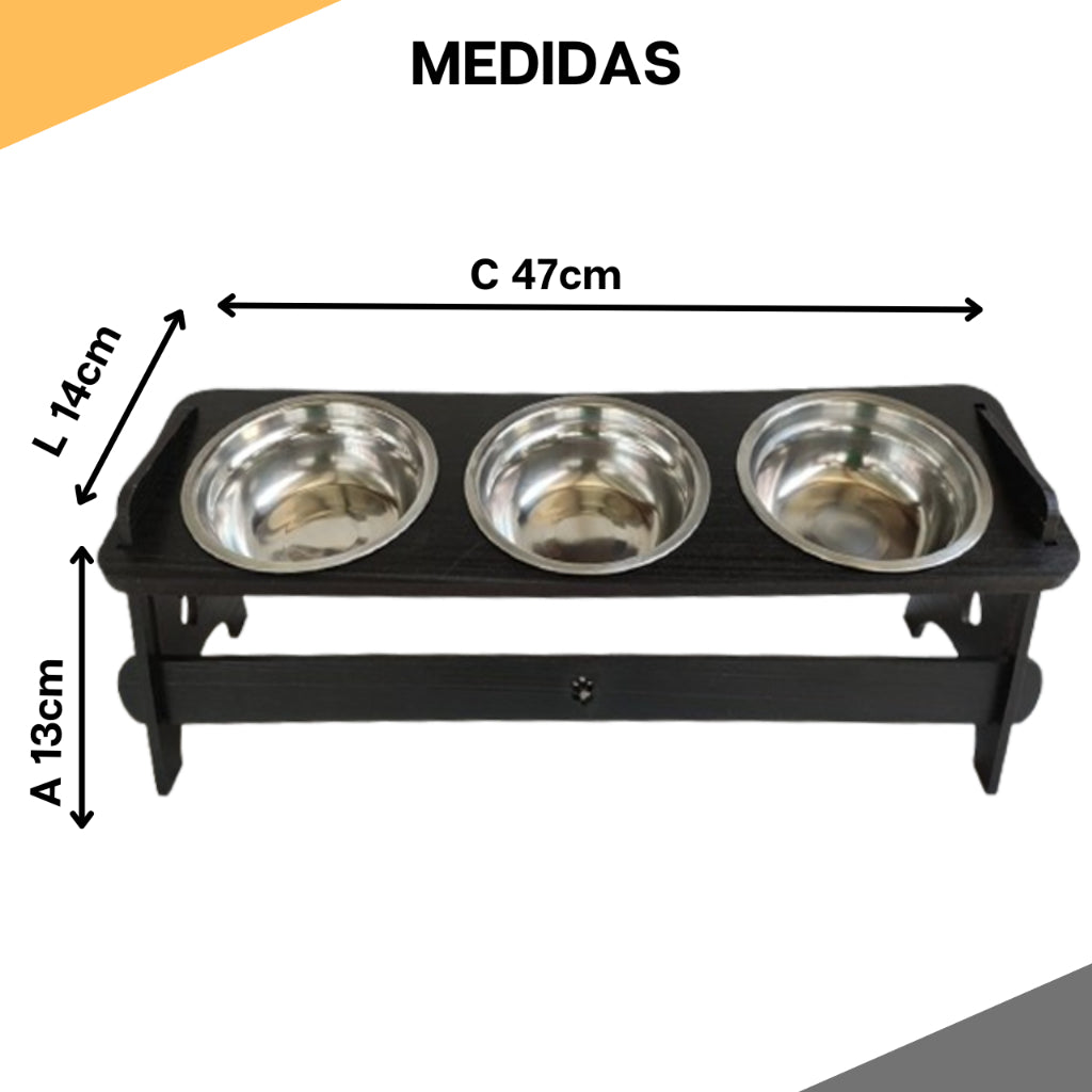 Comedouro Triplo Elevado para Pets - Conforto e Estilo | Caprioli