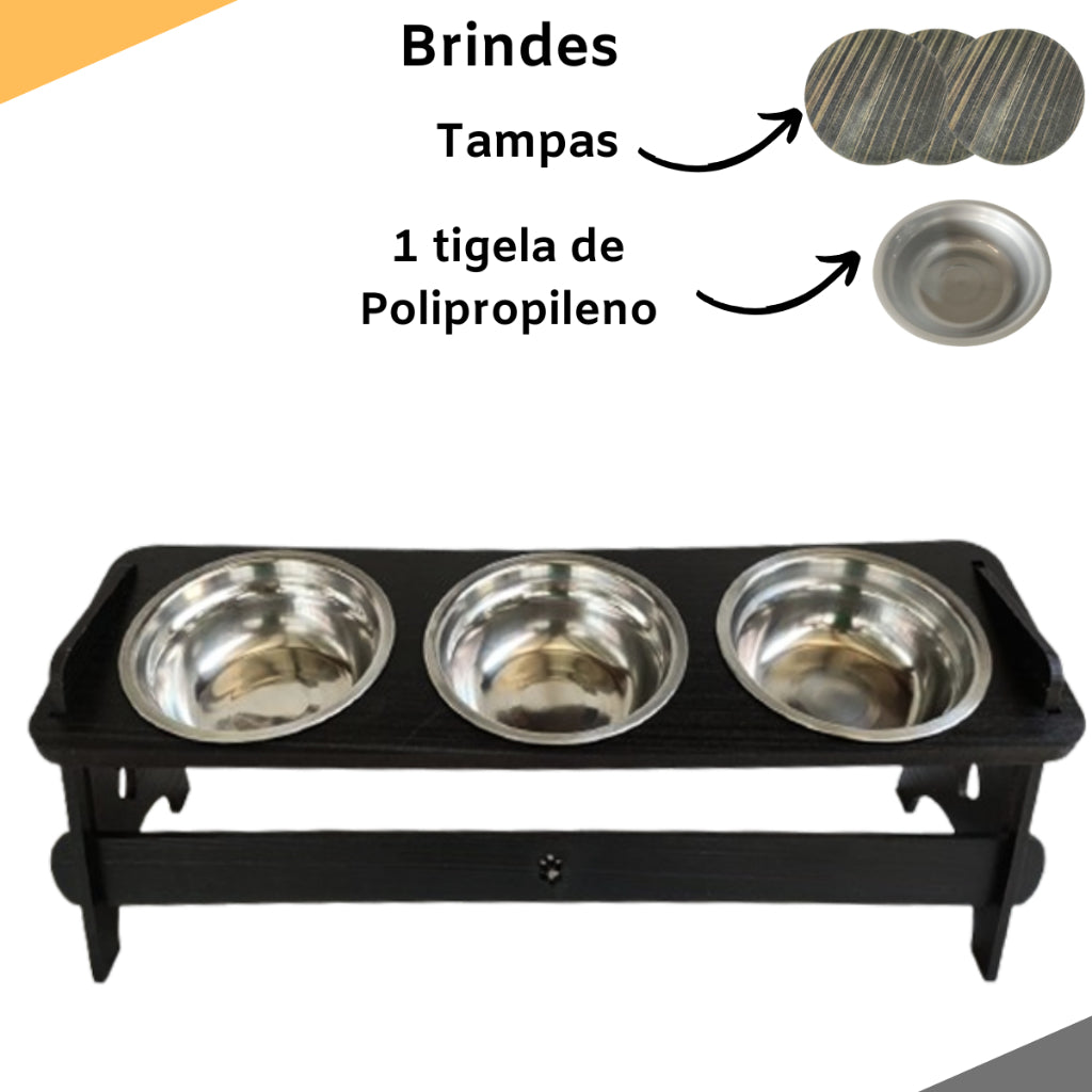 Comedouro Triplo Elevado para Pets - Conforto e Estilo | Caprioli