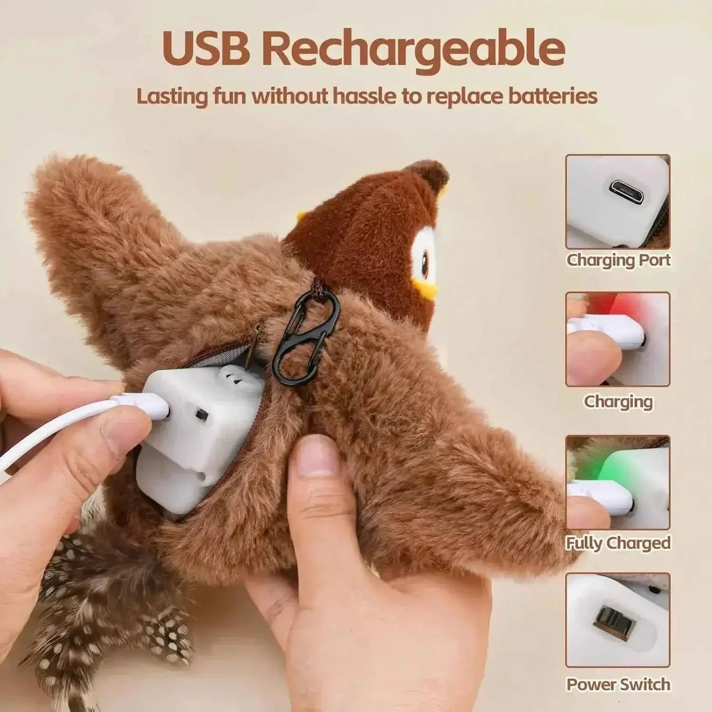 Brinquedo Interativo Elétrico para Gatos com Catnip | Caprioli Inter brinquedos gatos Flapping Bird