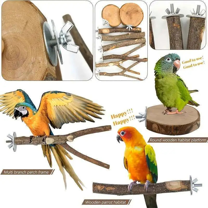 Brinquedos de Madeira Natural Suporte e Balanço Multi Galhos para Pássaros | Caprioli Inter Acessórios gaiola 8 unidades