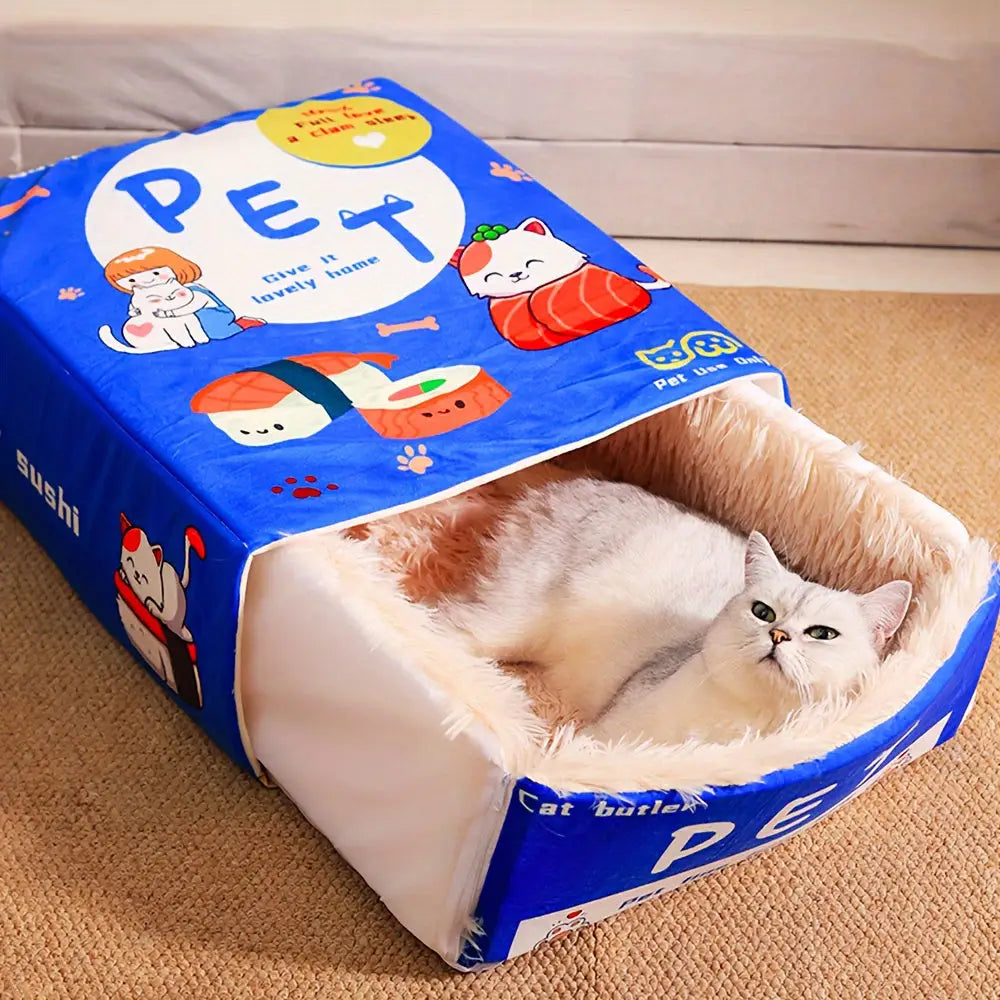 Cama de gato retangular - Conforto aconchegante para felinos | Caprili Inter - brinquedos gatos - Caixa Azul-Sushi