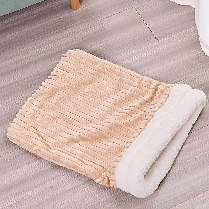 Caminha tipo Saco de dormir para Gatos | Caprioli Inter caminhas e casinhas gatos Veludo Listrado Espessado Cor Caqui