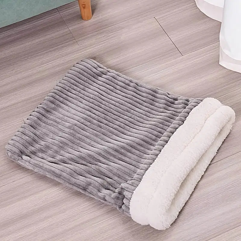 Caminha tipo Saco de dormir para Gatos | Caprioli Inter caminhas e casinhas gatos Veludo Listrado Espessado Cinza / M