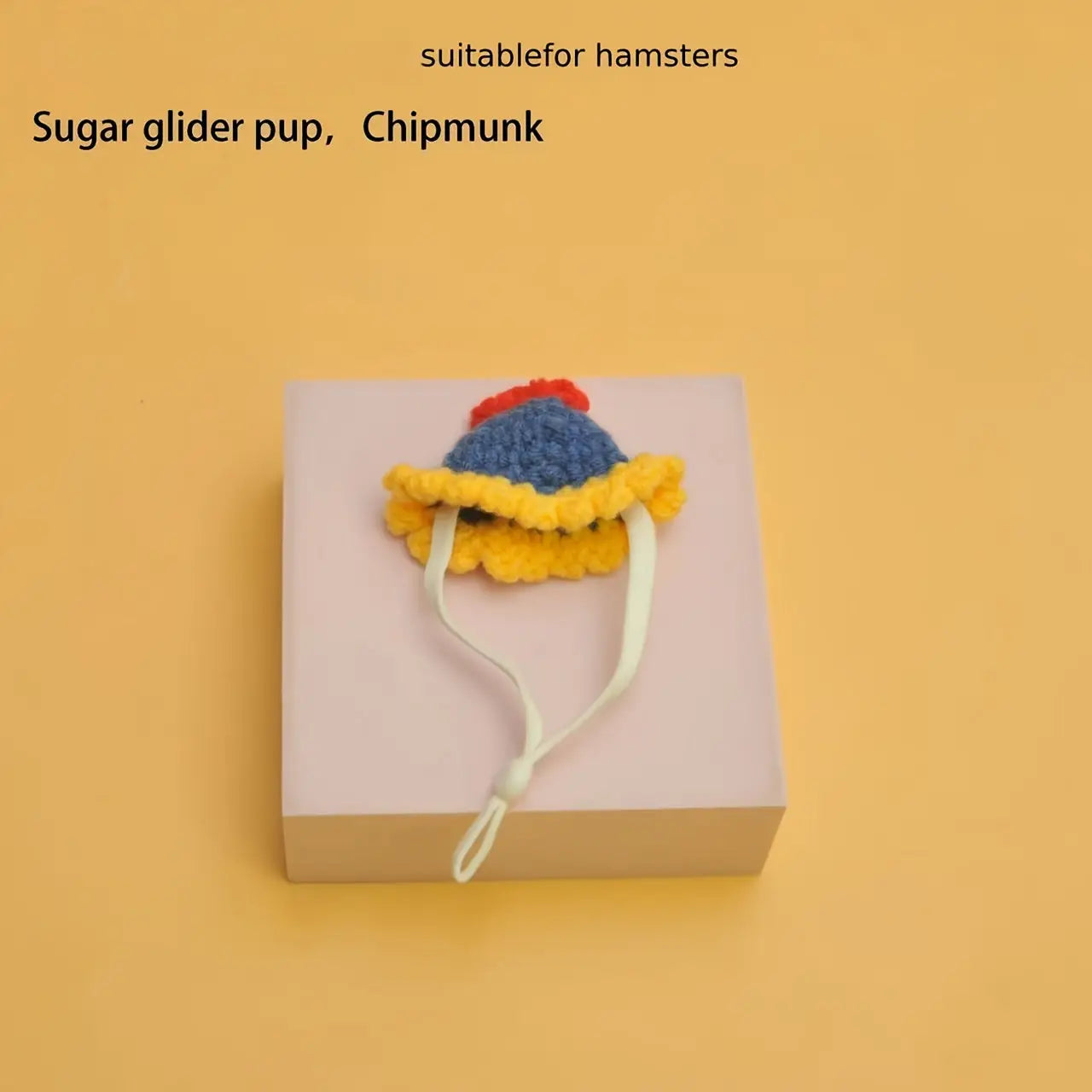 Chapéu de Tricô Mini para Hamster - Material Poliester | Caprili Inter - roupa e acessorio roedores - Neve Azul Branca