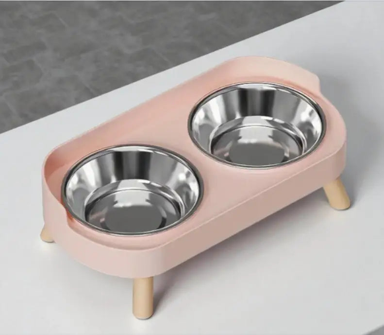 Comedouro e Bebedouro r Elevado Dupla Tigela para Gatos | Caprioli Inter comedouro gatos Sakura Rosa / Aço Inoxidável
