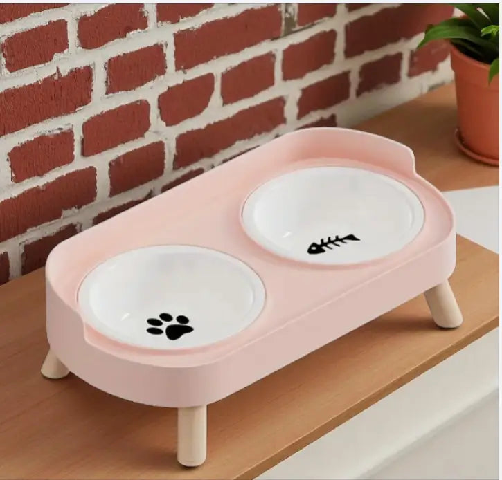 Comedouro e Bebedouro r Elevado Dupla Tigela para Gatos | Caprioli Inter comedouro gatos Sakura Rosa / de cerâmica