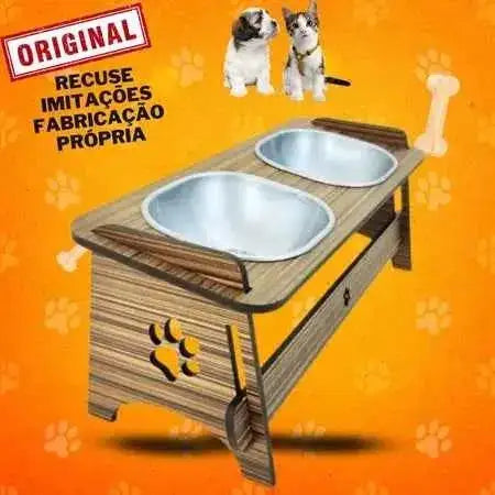 Comedouro Elevado para Pets Conforto e Estilo | Caprioli Shop COMEDOURO E BEBEDOURO Tabaco