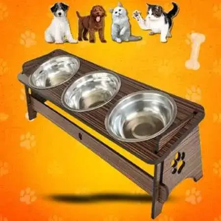 Comedouro Triplo Elevado para Pets Conforto e Estilo | Caprioli Shop COMEDOURO E BEBEDOURO Tabaco