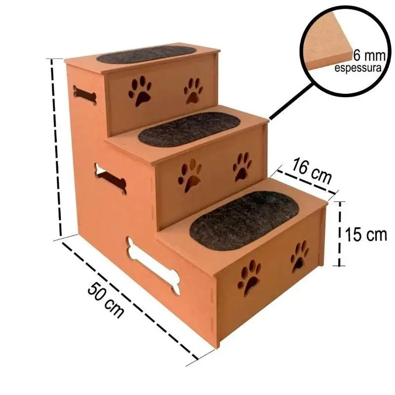 Escadinha Pet 3 Degraus Antiderrapante em MDF Conforto e Segurança | Caprioli Shop escada para cachorro