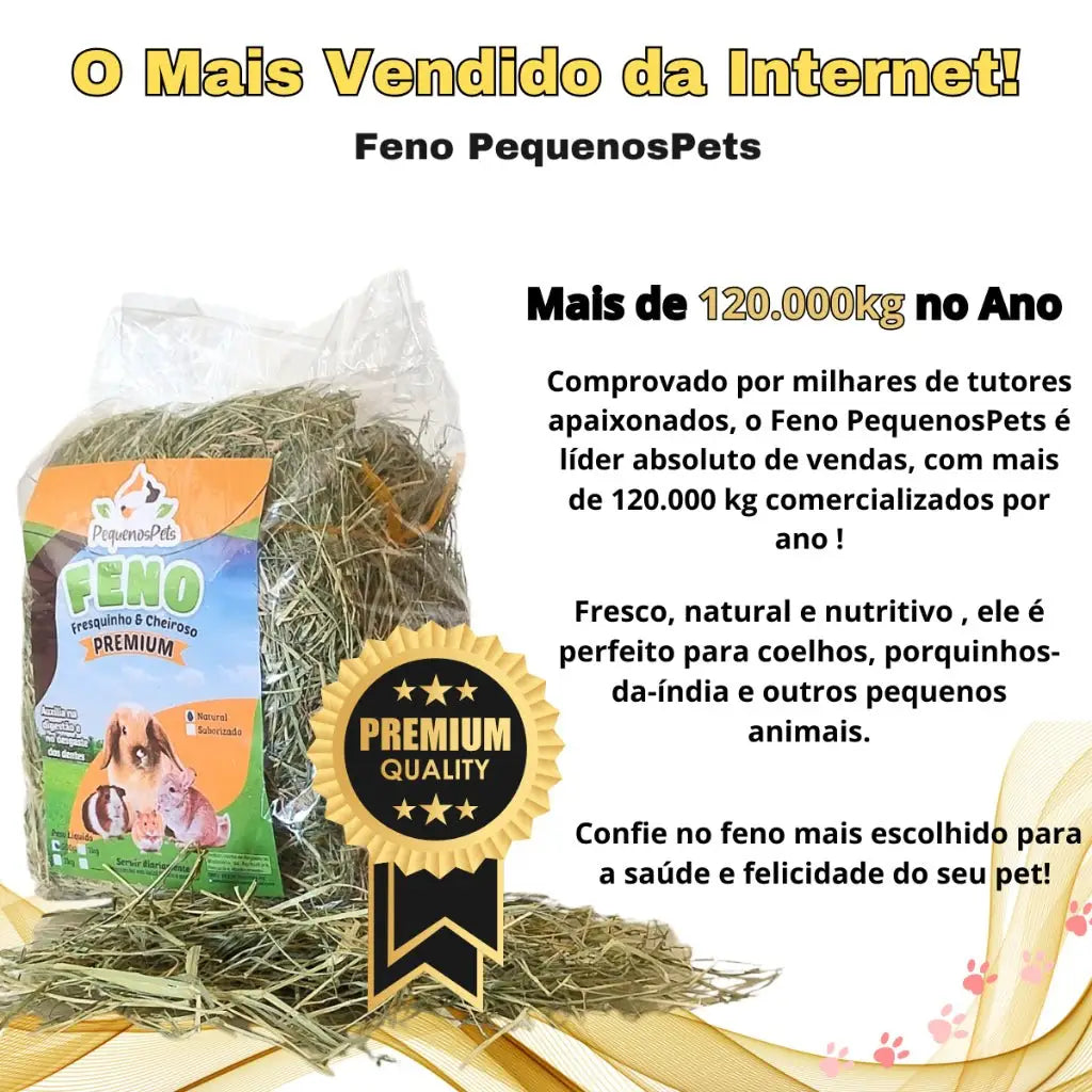 Feno Premium PequenosPets para Coelhos Porquinho-da-Índia e Roedores – Nutrição e Qualidade Superior - Caprili Shop