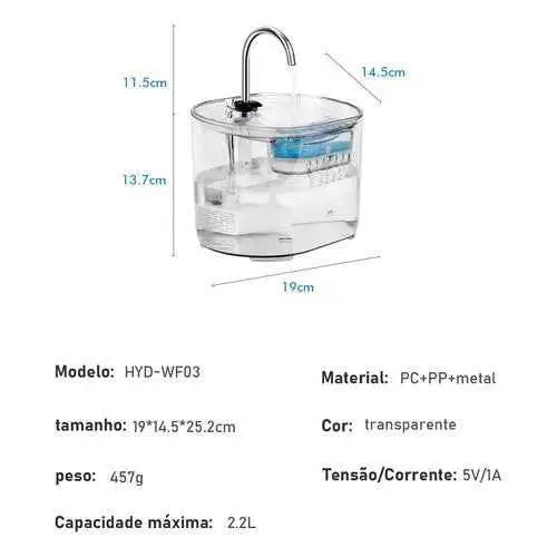 Fonte Bebedouro Moderno Elétrico 2.5L para Gatos e Cães | Caprioli Inter Transparente