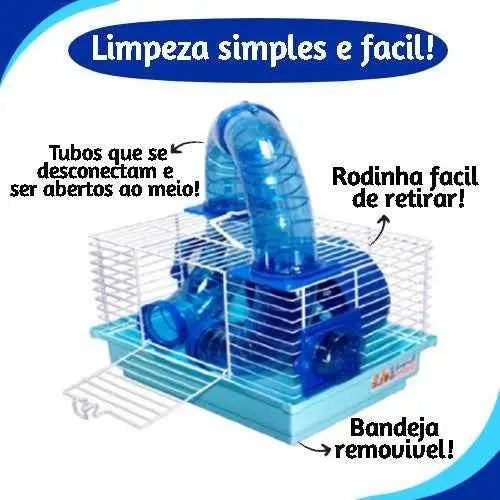 Gaiola Hamster Luxo Tubos Acrílico Fácil Limpeza Diversão Azul Roedores | Caprioli Shop