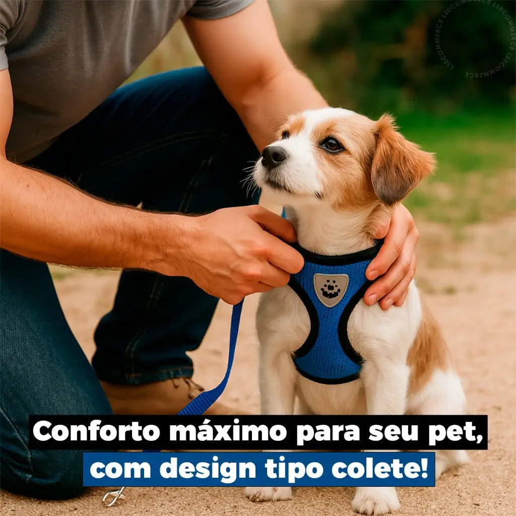 Guia Coleira Peitoral Ajustável com Colete Flexível para Cães e Gatos | Caprioli Shop Acessórios Pets