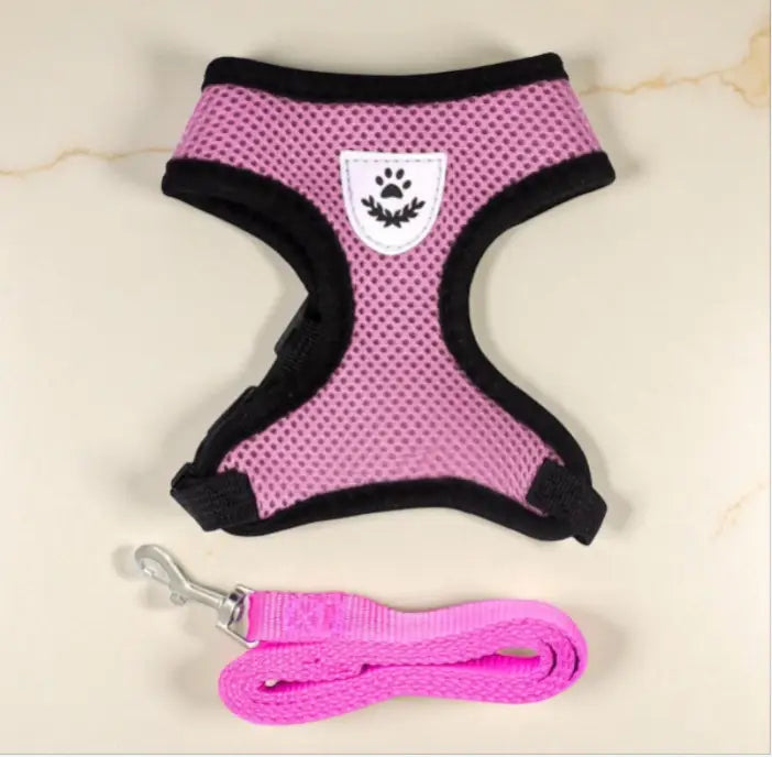 Guia Coleira Peitoral Ajustável com Colete Flexível para Cães e Gatos | Caprioli Shop Acessórios Pets Rosa / P (1,5 2,5