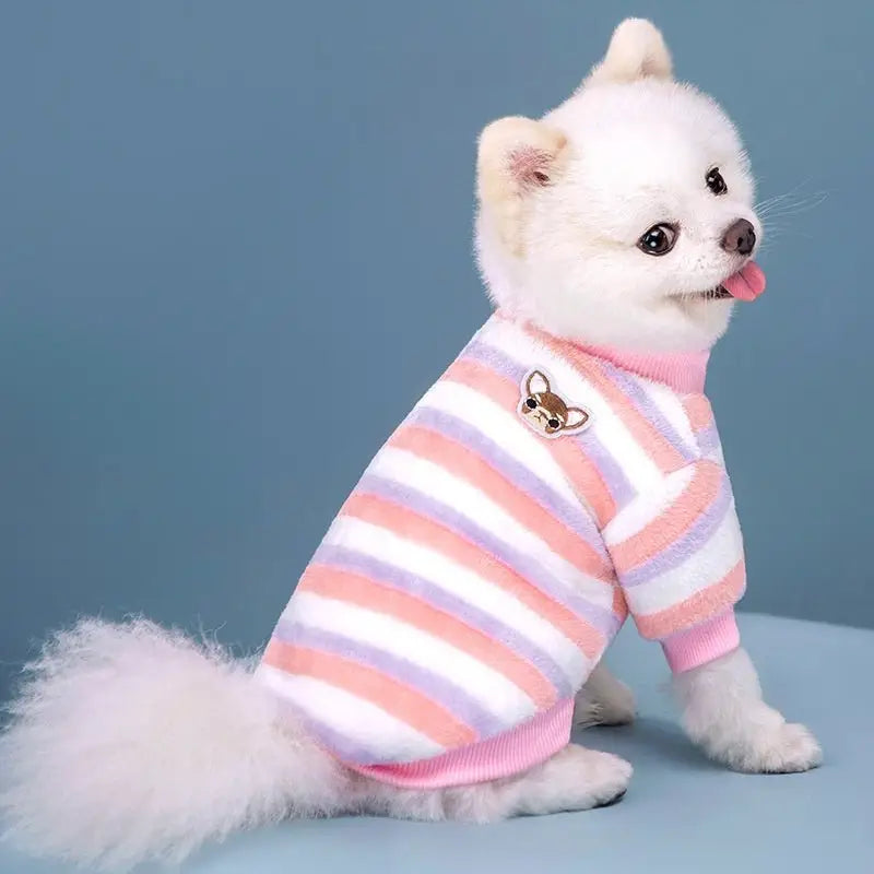 Jaqueta de Pelúcia Quente para Cachorro Estilo Arco Íris | Caprioli Shop Acessórios Pets Listra Rosa / S