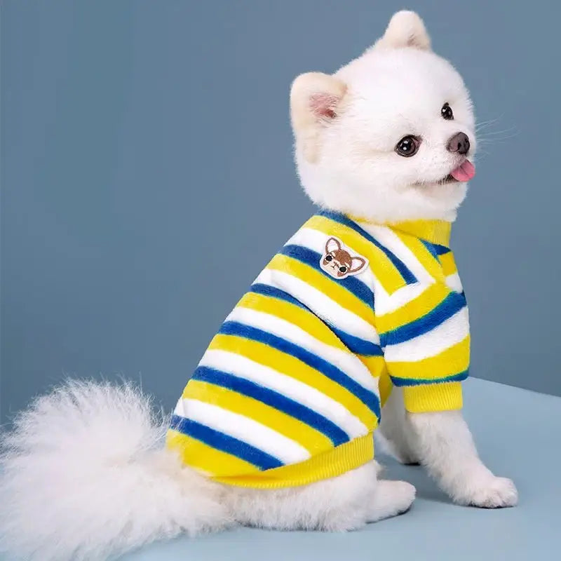 Jaqueta de Pelúcia Quente para Cachorro Estilo Arco Íris | Caprioli Shop Acessórios Pets Listra Amarela / S