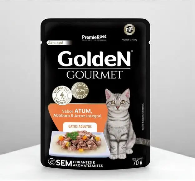 Kit 20 Sachês Golden Gourmet Gatos - Nutrição Completa | Caprili Shop - petiscos para gatos - Adultos Atum