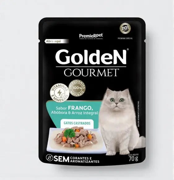 Kit 20 Sachês Golden Gourmet Gatos - Nutrição Completa | Caprili Shop - petiscos para gatos - Castrados Frango