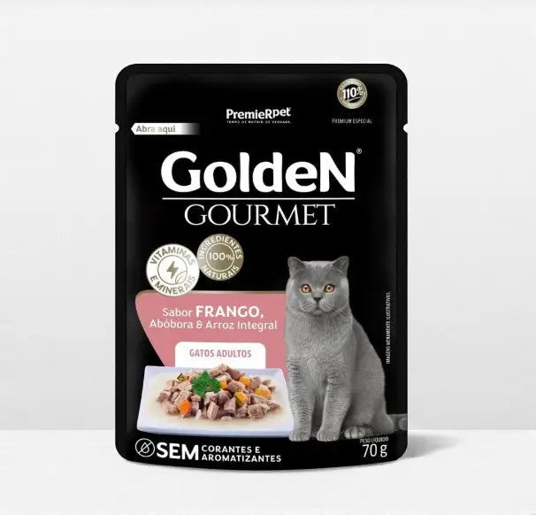 Kit 20 Sachês Golden Gourmet Gatos - Nutrição Completa | Caprili Shop - petiscos para gatos - Adultos Frango