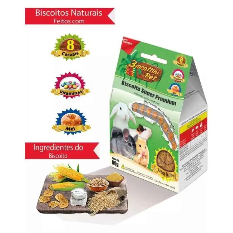 Kit 8 Biscoitos Roedores Biscottini 80g Sabor Variado + Nutrição | Caprioli Shop - Petiscos para Roedores
