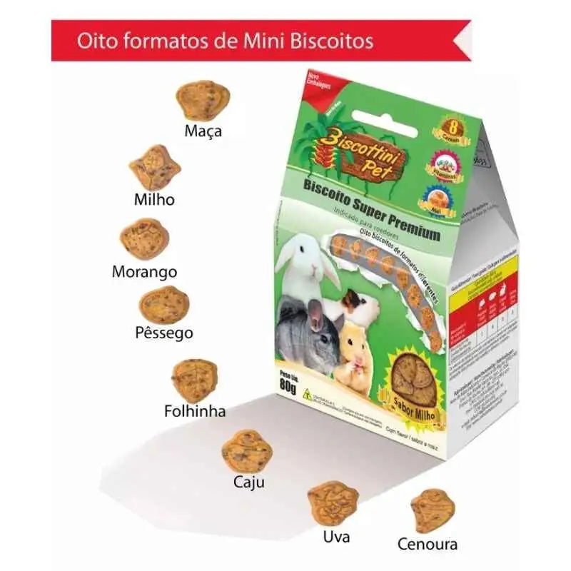 Kit 8 Biscoitos Roedores Biscottini 80g Sabor Variado + Nutrição | Caprioli Shop - Petiscos para Roedores
