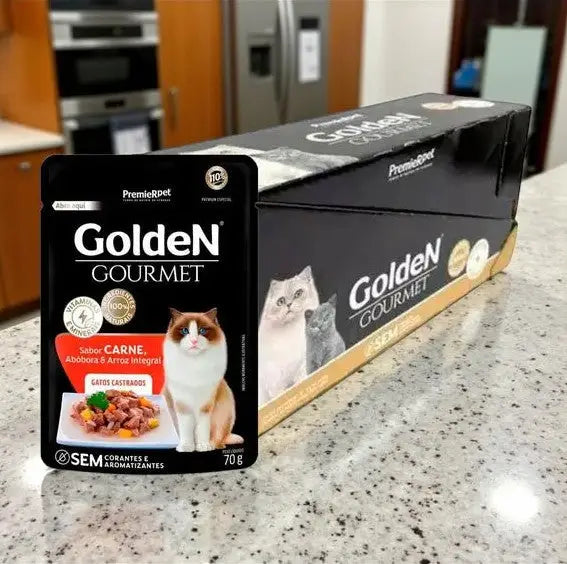 Ração úmida Golden Gourmet Gatos Adultos - caixa c/ 20 saches 70 G | Caprili Shop - petiscos para gatos