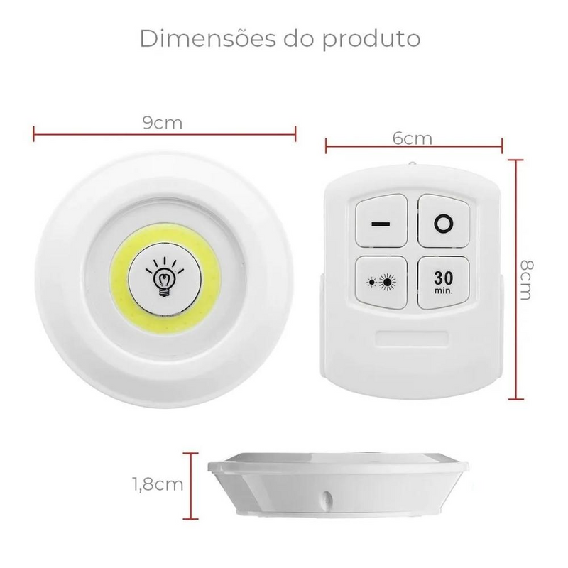 Kit 3 Luminárias Led  Sem Fio com Controle Remoto