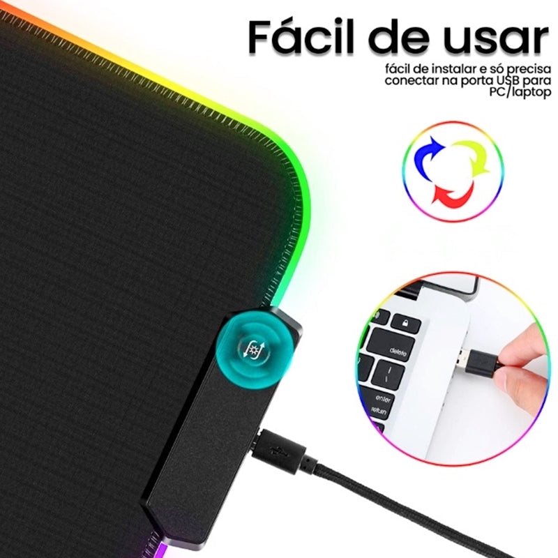 Mouse Pad Gamer Led  Iluminado 35x25 Cm Multicores