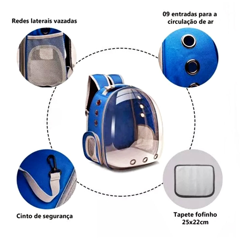 Bolsa Mochila Pet  Visão Panorâmica em Acrílico