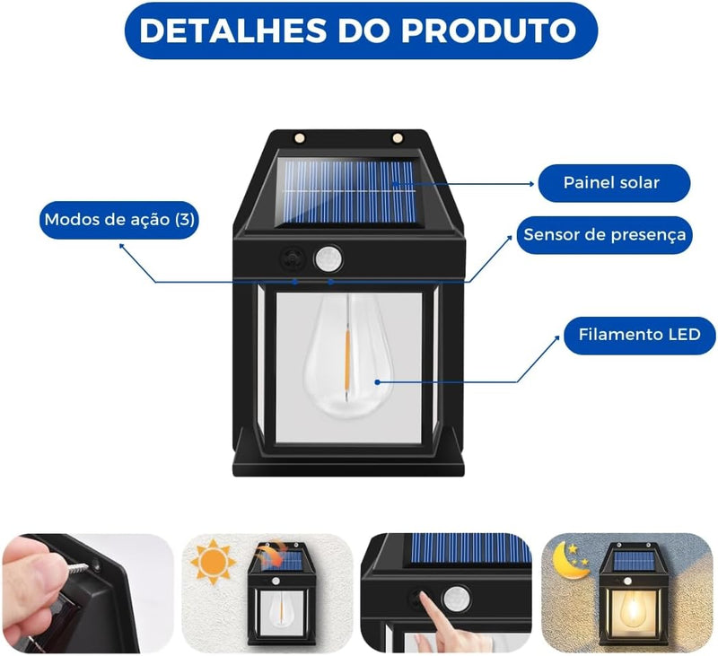 Luminária Solar Externa Tipo Arandela