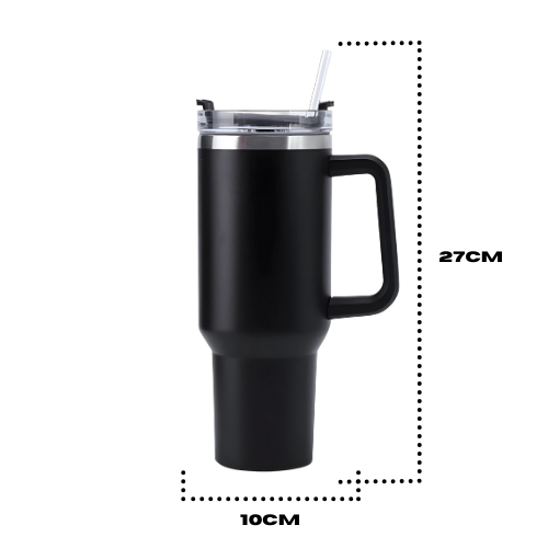 Copo Térmico Grande com alça e Canudo 1200 ml Preto