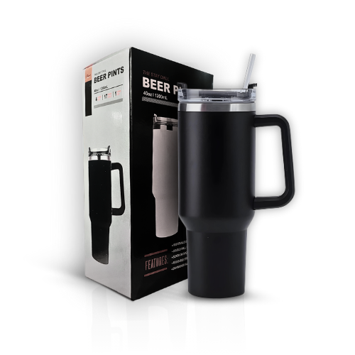 Copo Térmico Grande com alça e Canudo 1200 ml Preto