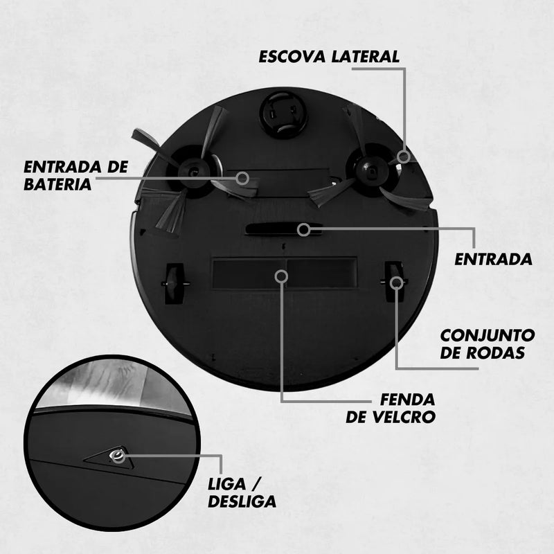 Aspirador De Pó Robô Redondo Inteligente Preto