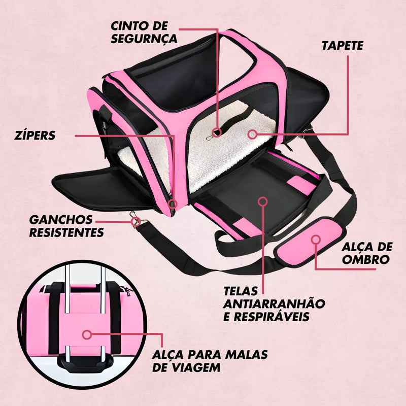 Bolsa De Viagem Para Transporte Pet - ROSA