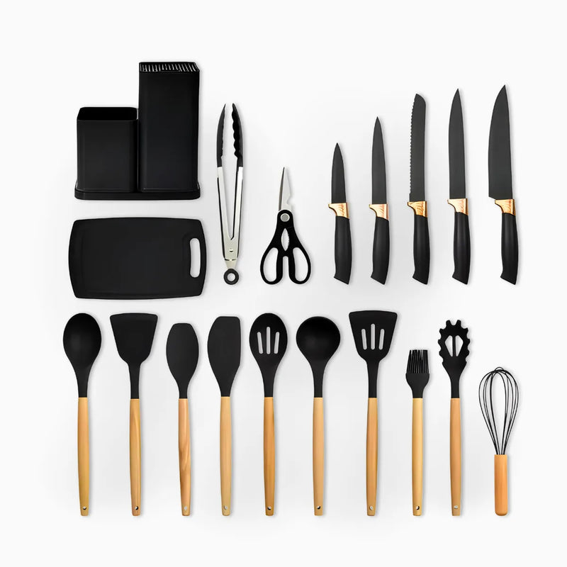 Kit Utensílios de Cozinha Jogo Completo 19 Peças Preto