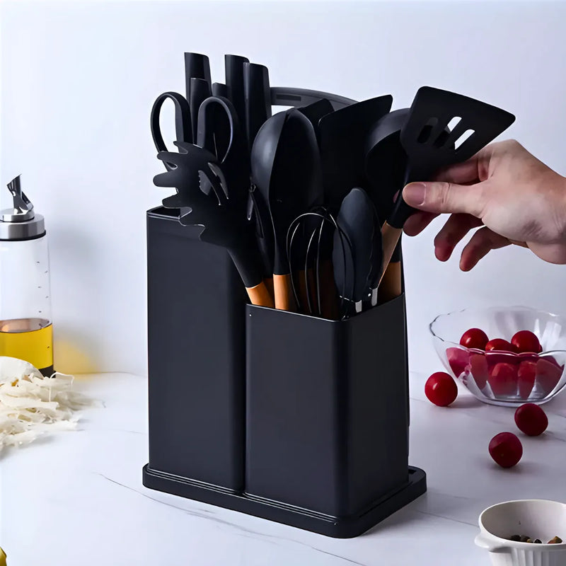 Kit Utensílios de Cozinha Jogo Completo 19 Peças Preto