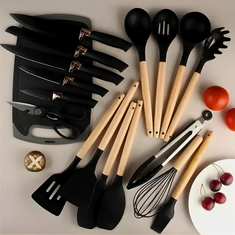 Kit Utensílios de Cozinha Jogo Completo 19 Peças Preto