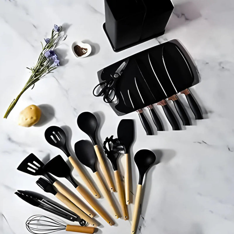 Kit Utensílios de Cozinha Jogo Completo 19 Peças Preto