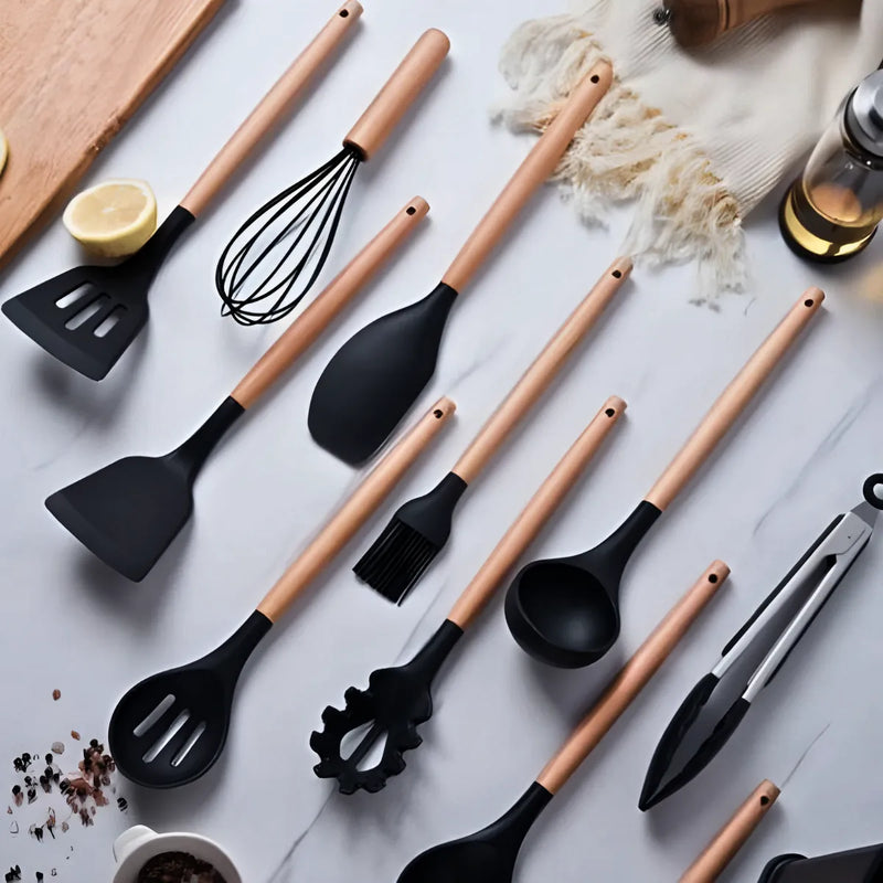 Kit Utensílios de Cozinha Jogo Completo 19 Peças Preto