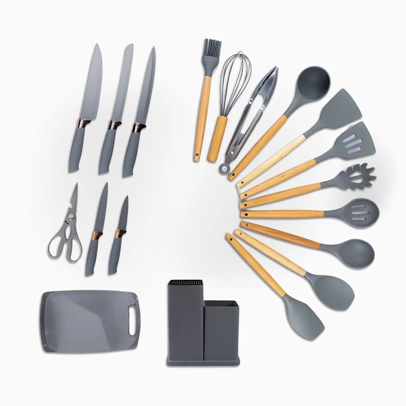 Kit Utensílios de Cozinha Jogo Completo 19 Peças Cinza