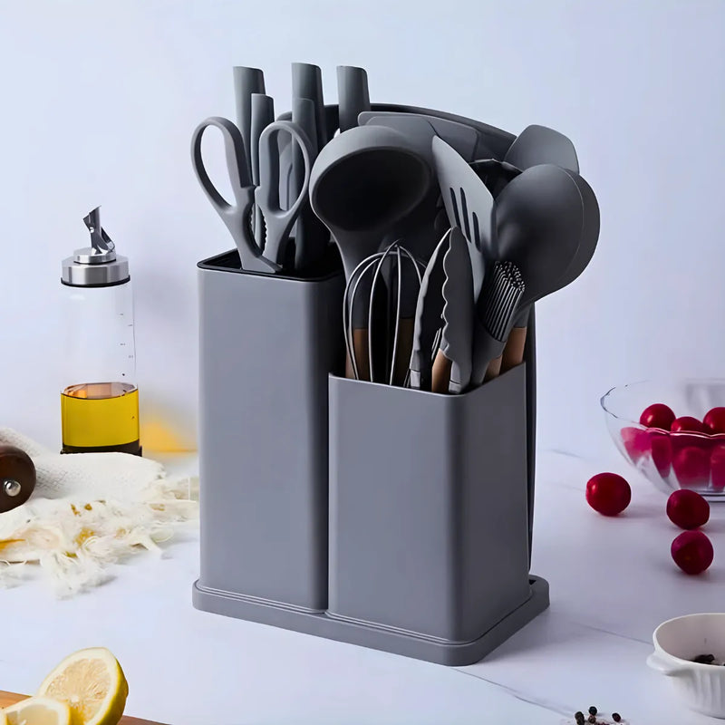 Kit Utensílios de Cozinha Jogo Completo 19 Peças Cinza