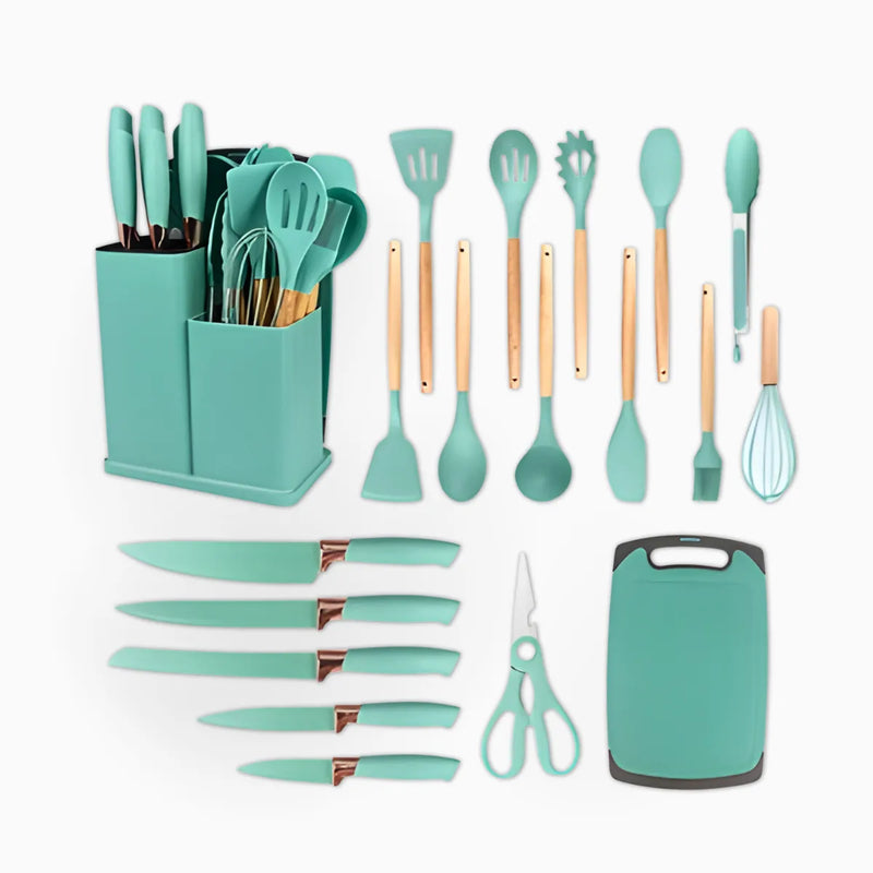 Kit Utensílios de Cozinha Jogo Completo 19 Peças Verde