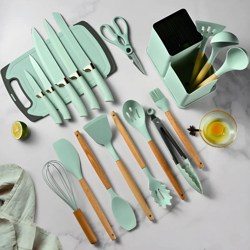 Kit Utensílios de Cozinha Jogo Completo 19 Peças Verde