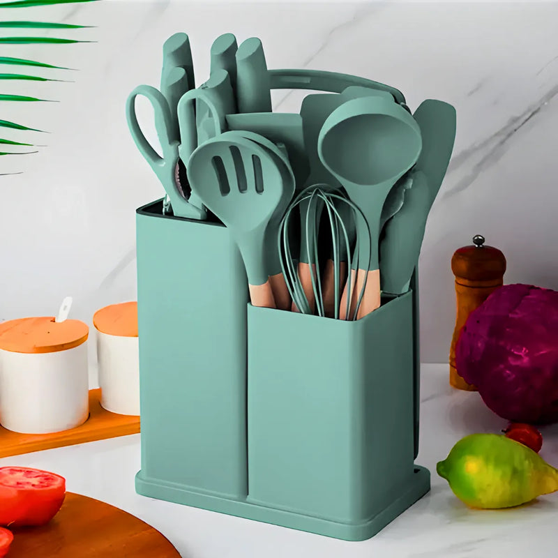 Kit Utensílios de Cozinha Jogo Completo 19 Peças Verde