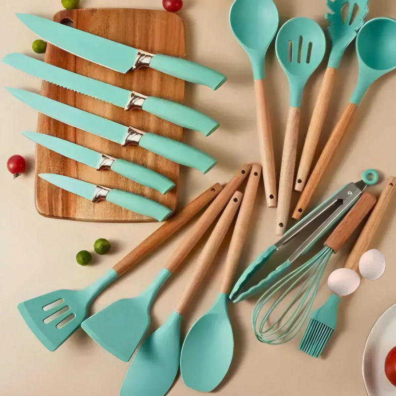 Kit Utensílios de Cozinha Jogo Completo 19 Peças Verde