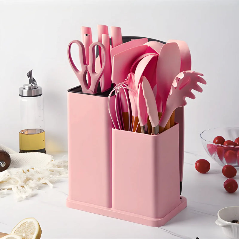 Kit Utensílios de Cozinha Jogo Completo 19 Peças Rosa