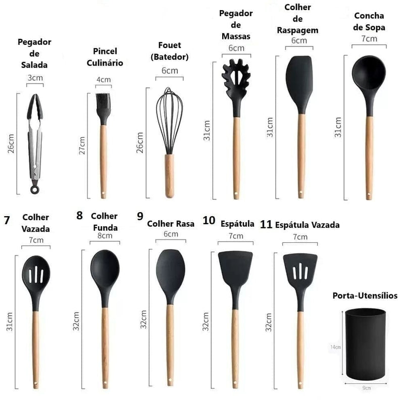 Kit Utensílios de Cozinha em Silicone 12 Peças