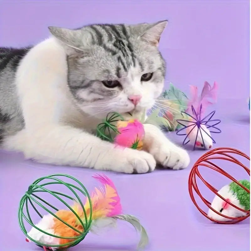 Brinquedo Gato - Bola com Penas Artificiais Sem Bateria | Caprili Inter