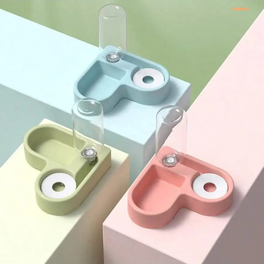 Cat Bowl and Dog Bowl, Double Bowl that Protects Cervical Vertebra, Automatic Water Fountain and Food Bowl, Automatic Water Fountain for Dogs and Cats, Pet Drinking Supplies - Main View