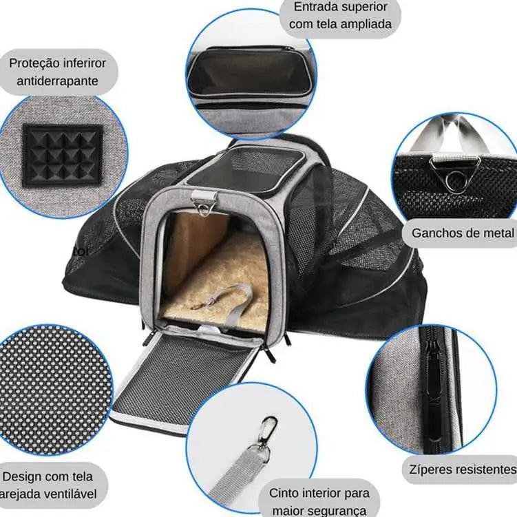 Bolsa Pet Expansível para Viagens Seguras e Confortáveis | Caprioli Shop bolsa de transporte